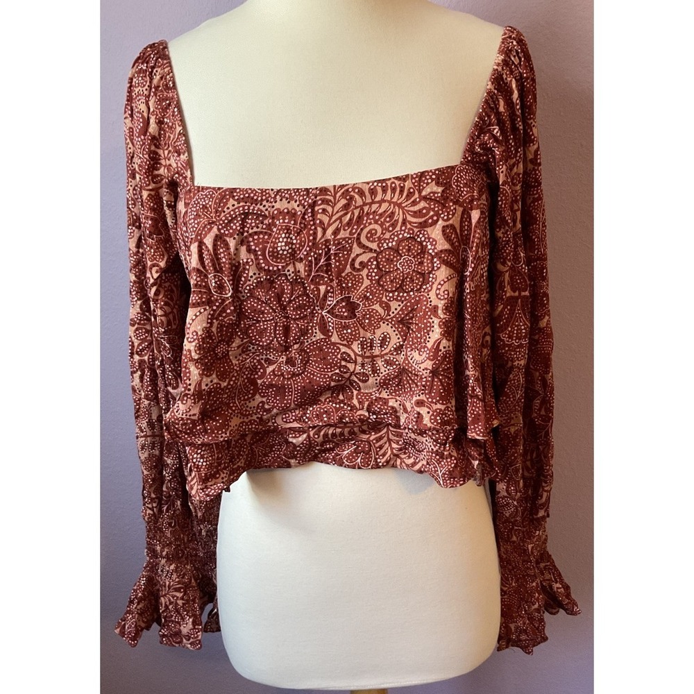 Olivaceous Cropped Cottage Core‎ Orange Floral Top Size Large New with Tags
